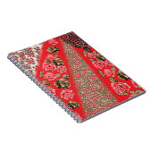 Carnet Tissu rouge éclatant avec floral complexe et (Côté Droit)