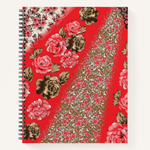 Carnet Tissu rouge éclatant avec floral complexe et