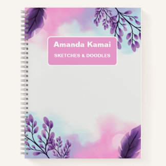 Carnet Tissu Tie-Dye en rose pastel avec nom en esquisse