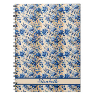 Carnet Tissu vintage France Fleurs bleues Votre nom