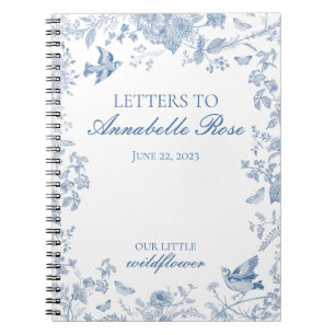 Carnet Toile de Jouy Bleue Lettres Florales pour la Fille