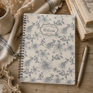 Carnet Toile de Jouy botanique oiseau personnalisé vintag