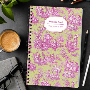 Carnet Toile de Jouy verte rose vintage de style campagne