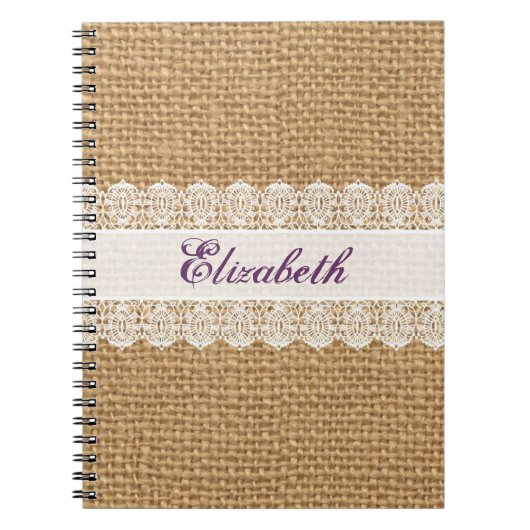 Carnet Toile de jute avec la dentelle sensible - (Devant)