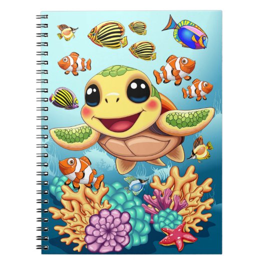 Carnet Tortue de mer bébé heureuse et mignonne (Devant)
