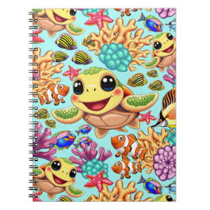 Carnet Tortue de mer Bébé heureux et mignonne personnage
