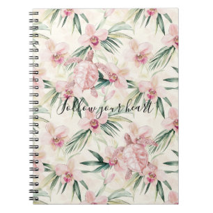 Carnet Tortue de mer florale à rayures de crème rose blus
