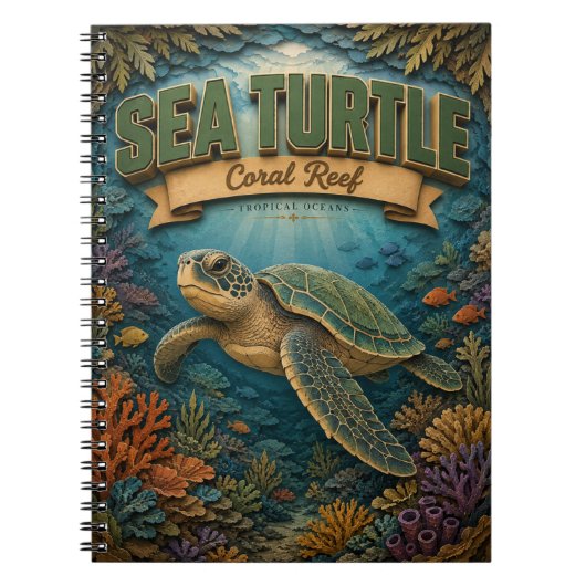 Carnet Tortue de Mer Récif de Corail POPCUT (Devant)