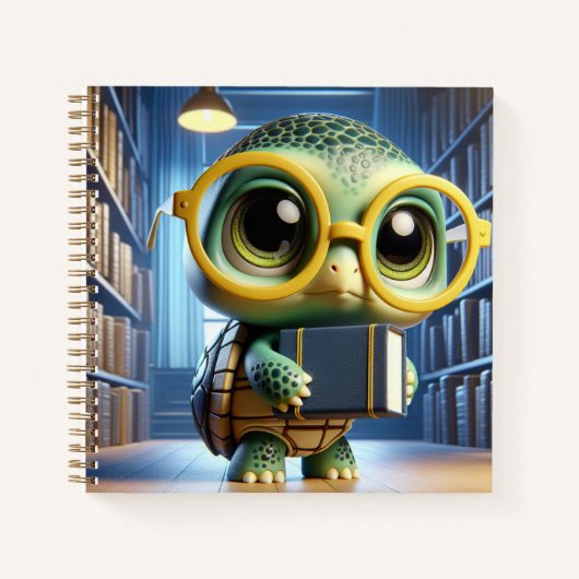 Carnet Tortue en Lunettes dans une Bibliothèque, par Nata (Devant)