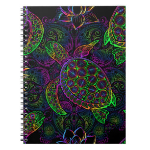 Carnet Tortue marine dans des couleurs psychédéliques m