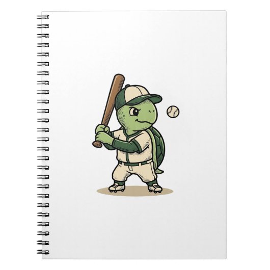 Carnet Tortue Mignonne Batteur de Baseball Art Vectoriel (Devant)