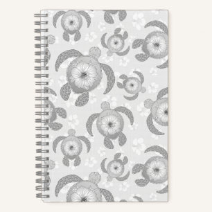 Carnet Tortues de mer du Honu noir et blanc Hibiscus Fleu