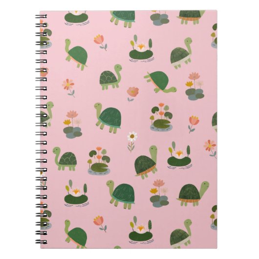 Carnet Tortues & nénuphars sur fond rose clair (Devant)