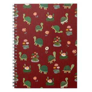 Carnet Tortues & nénuphars sur fond rouge foncé