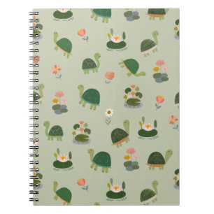Carnet Tortues & nénuphars sur fond vert gin