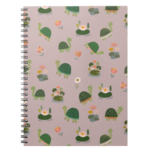 Carnet Tortues & nénuphars sur gris clair rose (Devant)