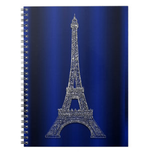 Carnet Tour Eiffel Argent et Bleu Royale, Glamour Moderne