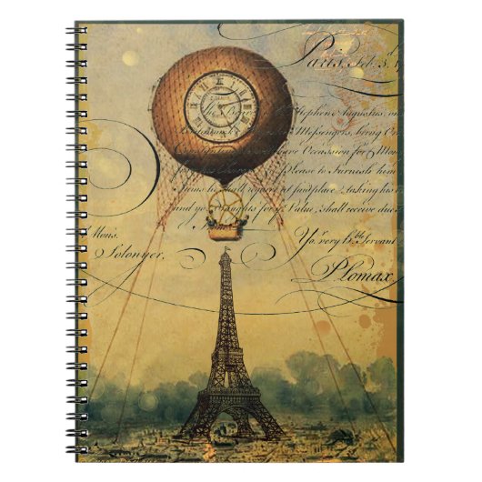 Carnet Tour Eiffel Ballons à air chaud Steampunk (Devant)