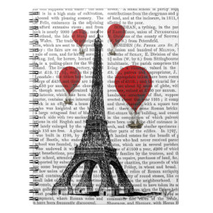 Carnet Tour Eiffel et ballons à air d'un rouge ardent
