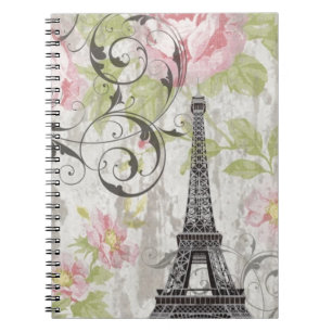 Carnet Tour Eiffel français floral rose chic girly de