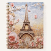 Carnet Tour Eiffel Paris France Floral rose (Devant)