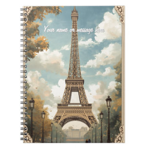 Carnet Tour Eiffel Paris Voyage Art Rétro Vintage Nom