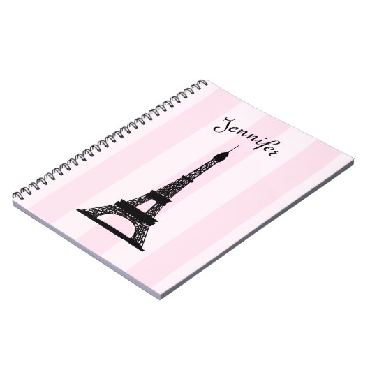 Carnet Tour Eiffel rose parisien chic de noir de rayure (Côté gauche)