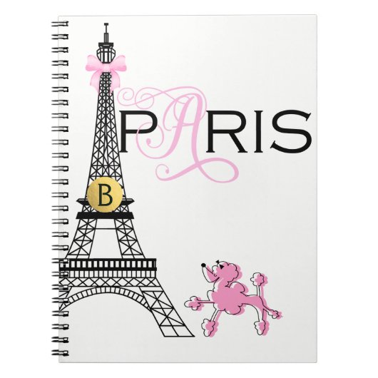 Carnet Tour Eiffel Ruban Rose Paris France Caniche Chic (Devant)