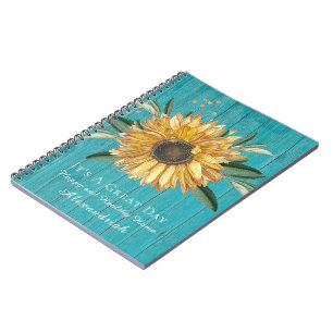 Carnet Tournesol doré rustique Turquoise Bleu Grange Bois