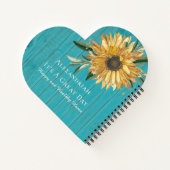 Carnet Tournesol doré Turquoise Bleu Forme de coeur (Dos)