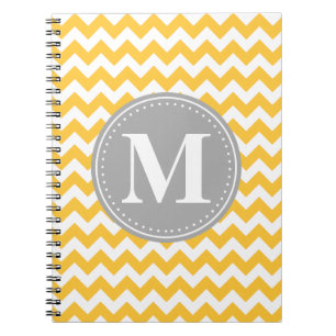 Carnet Tournesol Jaune Chevron Motif gris Monogramme