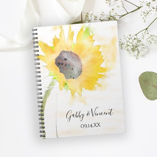 Carnet Tournesol jaune sur aquarelle Mariage blanc
