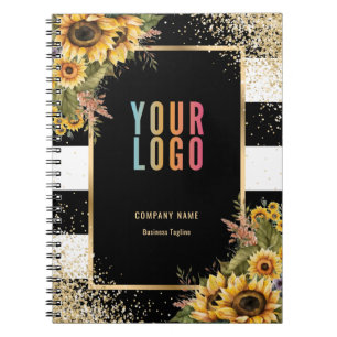 Carnet Tournesol Logo Entreprise Floral Or Noir