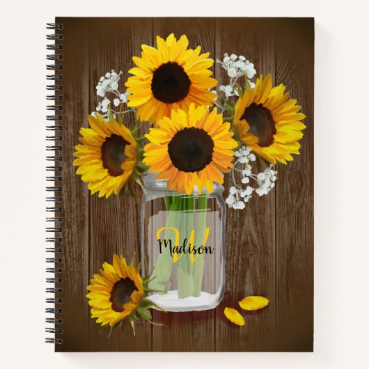 Carnet Tournesol rustique Mason Jar Monogramme (Devant)