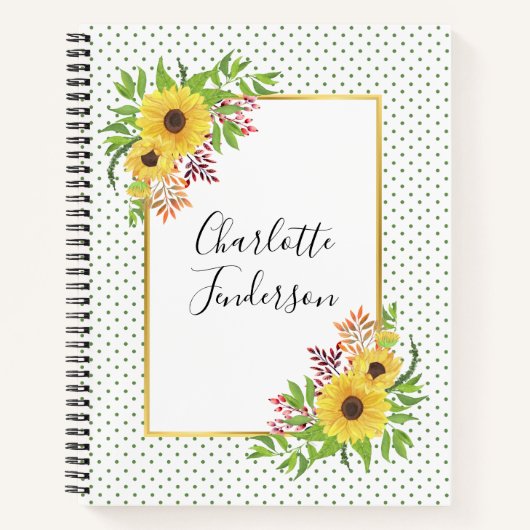 Carnet Tournesols couleur jaune, cadre et pois (Devant)
