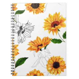 Carnet Tournesols dessinés à la main : motif jaune vif.