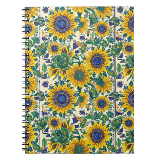 Carnet Tournesols. Motif d'art populaire ukrainien. (Devant)