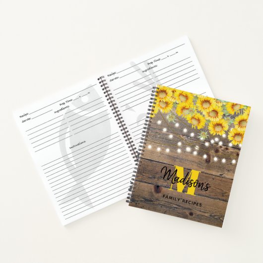 Carnet Tournesols rustiques Bois Chaîne Lumières Recette (Intérieur)