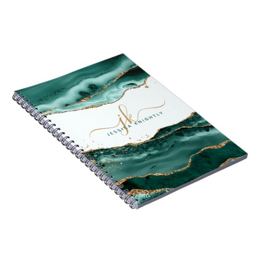 Carnet Tourquoise Agate Gold Parties scintillant Script M (Côté Droit)
