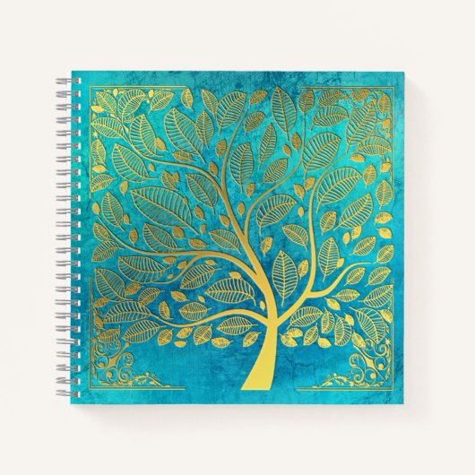 Carnet Tourquoise Blue et Gold Tree of Life (Devant)