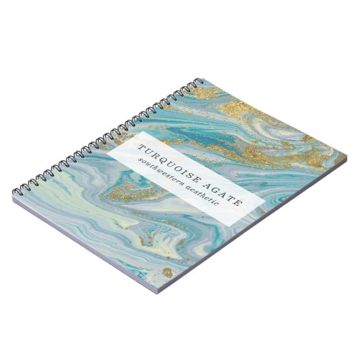 Carnet Tourquoise & Or Agate Pierre Géode Marbre Swirl (Côté gauche)