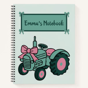 Carnet Tracteur rose mignon avec Bow Nom personnalisé fer