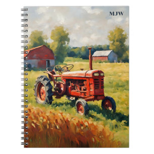 Carnet Tracteur Rouge Vintage Fermier Rétro Rustique Mono