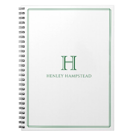 Carnet Traditional Monogram & Name Forest Green Border (Devant)