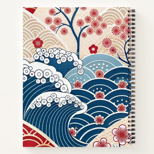 Carnet Traditional Red Blue Japanese Wave Sakura Pattern (Dos)