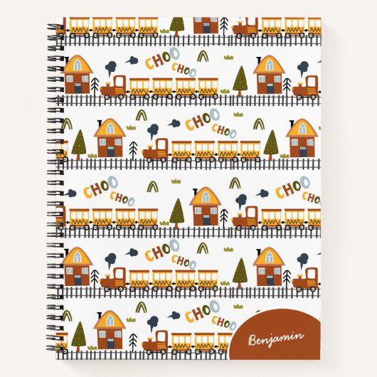 Carnet Train à vapeur motif enfant nom école (Devant)