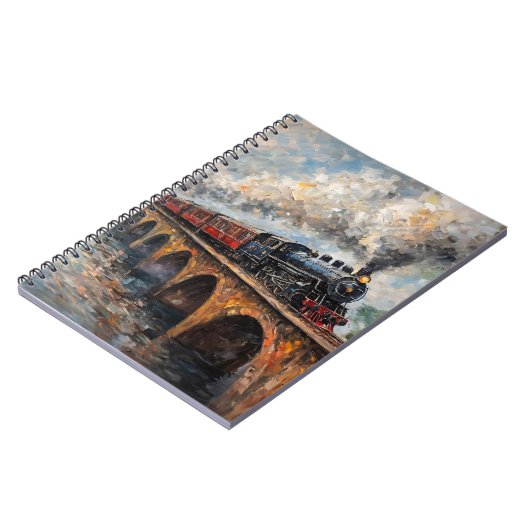 Carnet Train à vapeur sur un pont - Peinture à l'huile (Côté gauche)
