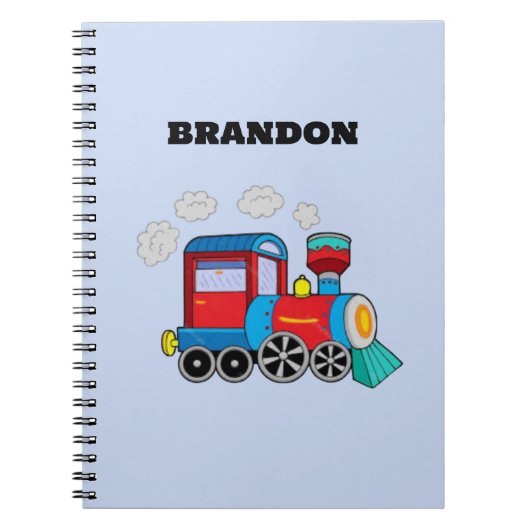 Carnet Train pour garçons bleu personnalisé avec nom (Devant)