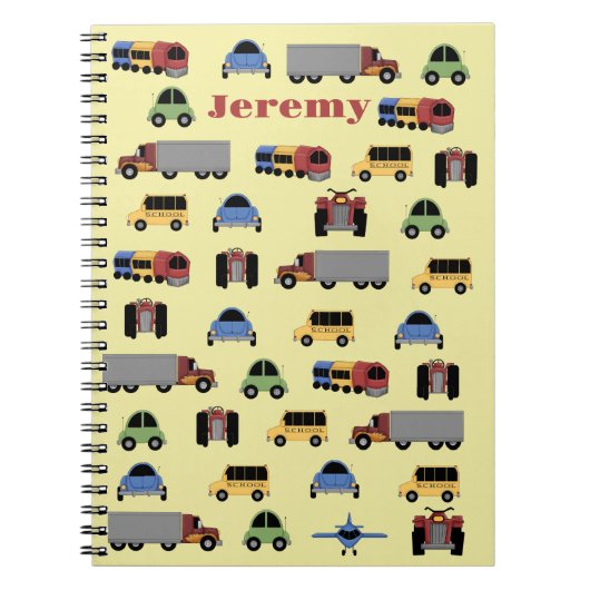 Carnet Trains, plaines et automobiles garçons monogrammés (Devant)