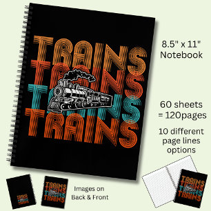 Carnet Trains vintages Retro Texte Moteur à vapeur Locomo